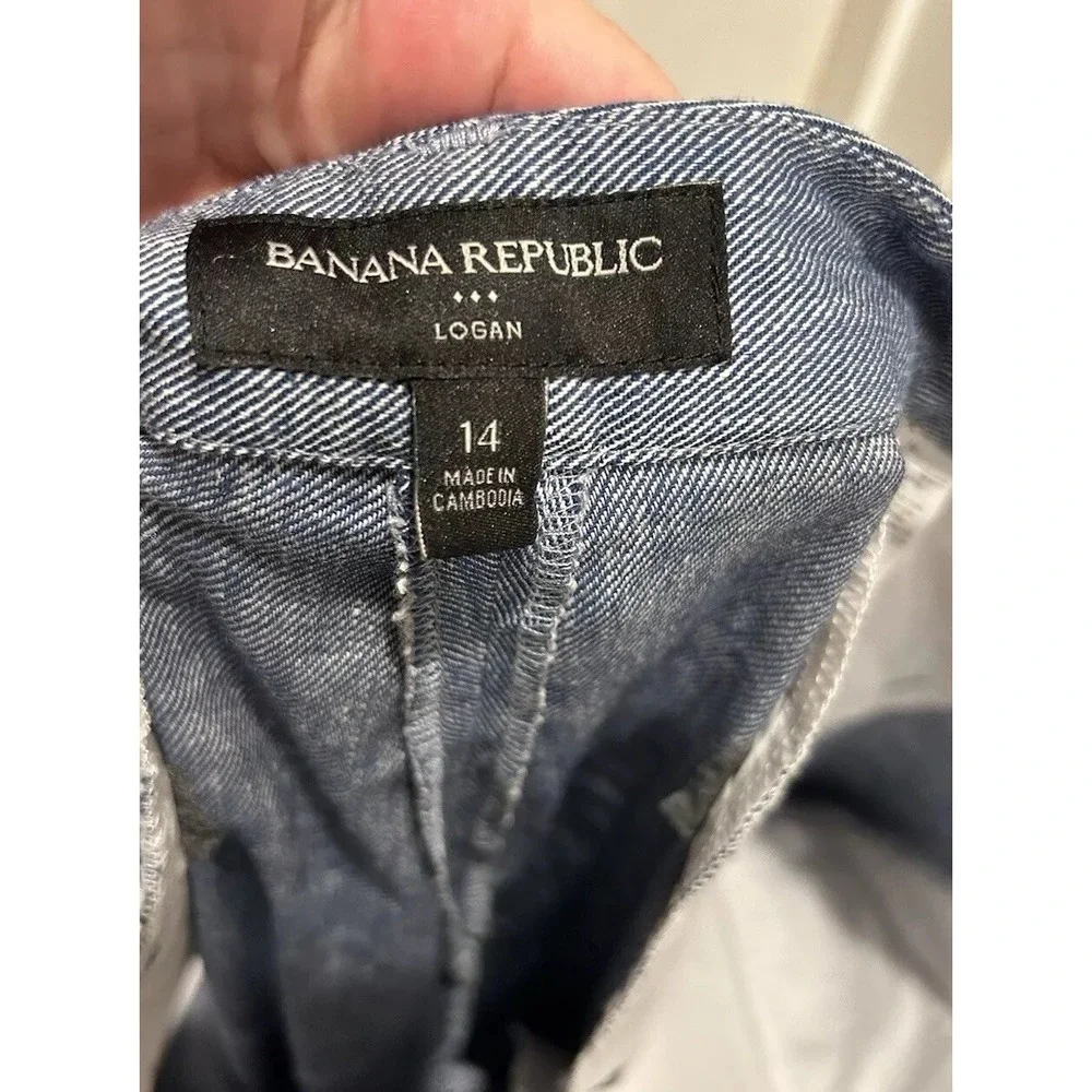 Banana Republic Logan Fit‎ Linen Cotton Blend Straight Leg Pants Blue Womens 14